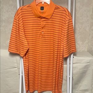 Greg Norman Collection Vibrant Orange Polo with Black Stripes